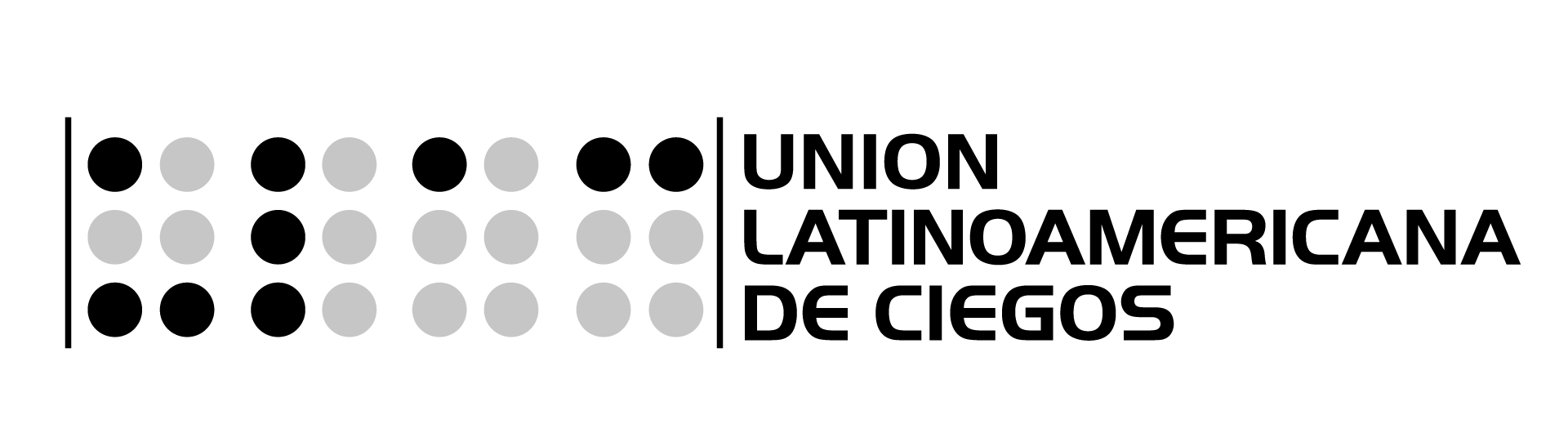 Logo da Union Latinoamericana de Ciegos. À esquerda, as iniciais da sigla em braille. Ao lado, está escrito o nome da Union.